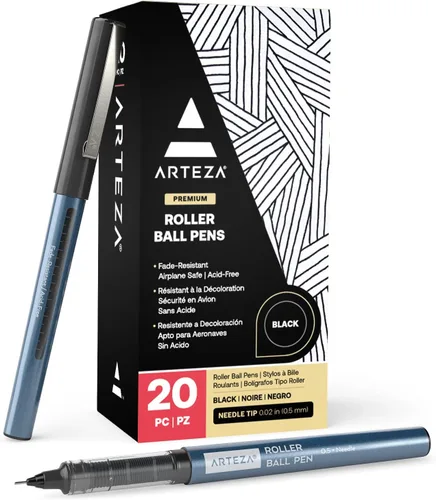 Vista 9 de ARTEZA Plumas de rodillo de punta fina, juego de 20 bolígrafos de tinta líquida azul, punta de aguja extrafina de 0.5 mm (0.020 in), para hacer