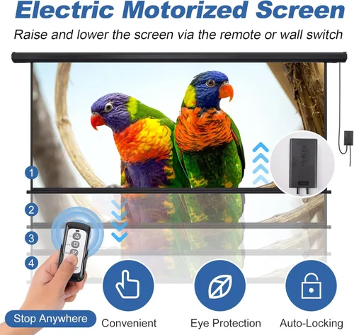 Vista 2 de Pantalla de Proyector de 120 Pulgadas Motorizada 4:3 HD Eléctrica Elevable con Control Remoto, Pantalla de Proyección Automática Retractable