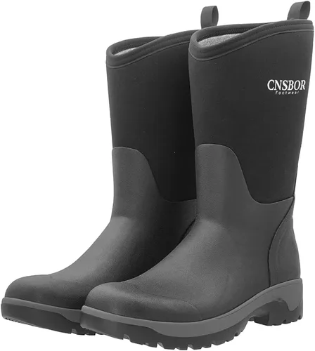 Vista 5 de CNSBOR Botas impermeables de goma aisladas para hombre, botas de lluvia de neopreno para exteriores Negro