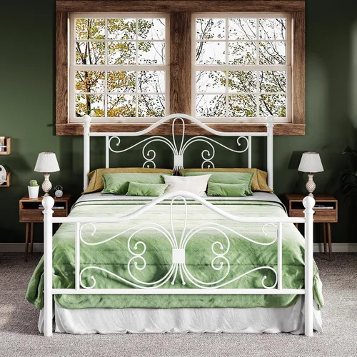 Vista 9 de Allewie Marco de cama de tamaño individual para niños, marco de cama de metal con cabecero y piecero de diseño de patrón de mariposa, no necesita