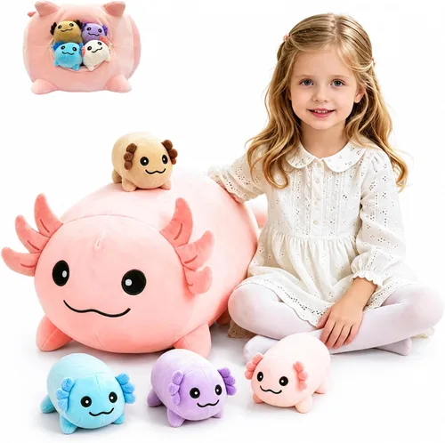 Vista 12 de MMguai Peluche Suave de Bulldog Lindo Bulldog Francés Animales de Peluche con 4 Peluches de Cachorro Bebé en su Barriga, Almohada Blanda Grande