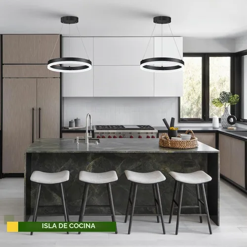 Vista 8 de Benkut Lámpara de Araña de Anillo LED Moderna Negra para Comedor, Lámpara de Araña de Techo Circular Empotrada Regulable con Control Remoto
