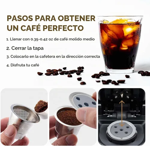 Vista 5 de Tazas K reutilizables de acero inoxidable para Keurig Supreme & Supreme Plus, tazas K reutilizables de cinco agujeros, universales, compatibles