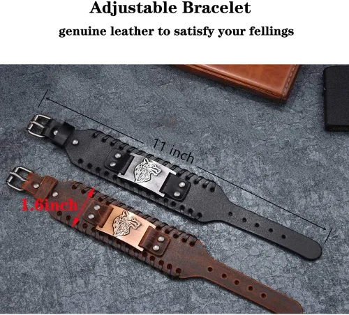 Vista 4 de GelConnie - Pulsera de piel con amuleto vikingo y talismán escandinavo celta pagano