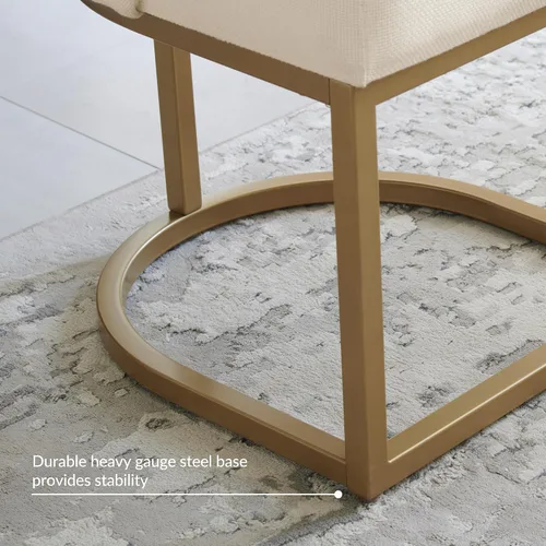 Vista 78 de Leick Home 214536 Barrelback Silla de comedor con base de metal, juego de 2, para comedor, asiento moderno de lino negro y base de metal dorado