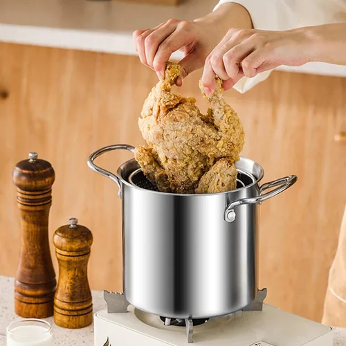 Vista 4 de Olla pequeña con canasta, mini freidora de 3 cuartos de galón para lotes pequeños, olla de sopa y tapa para 1 a 3 personas, funciona en estufa