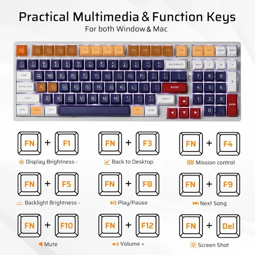 Vista 5 de LTC NB981 Nimbleback - Teclado mecánico con cable de 98 teclas, 96% teclado para juegos con retroiluminación blanca, interruptor rojo, azul Mecha