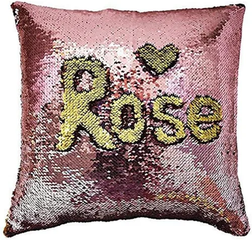 Vista 26 de MOCOFO Fundas de almohada decorativas de lentejuelas mágicas reversibles 16x16-2 de plata a oro + 2 de oro a negro de ante premium para habitación 4