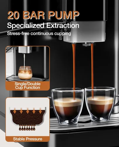 Vista 2 de GarveeTech Máquina de café expreso totalmente automática, máquina de café y café con espumador de leche automático, molinillo de granos espresso