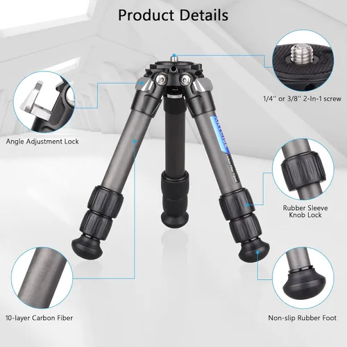 Vista 3 de ARTCISE Trípode de fibra de carbono - Escritorio portátil compacto ligero para cámara DSLR videocámara, carga máxima de 22 libras/22.0 lbs