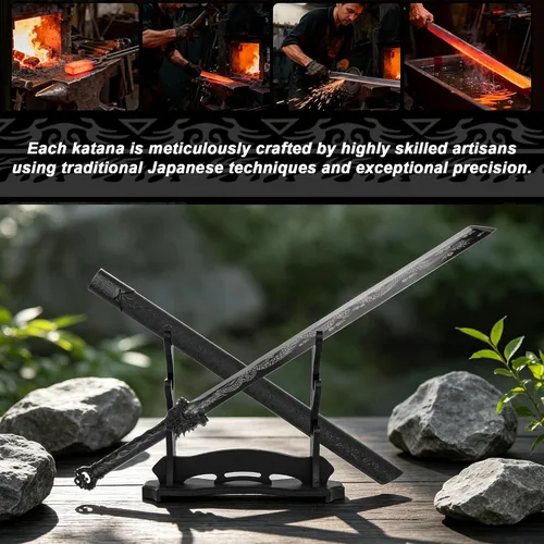 Vista 8 de Espada Katana japonesa hecha a mano, espada samurái de acero al carbono sin afilar con vaina, espada de espiga completa para colección, exhibición