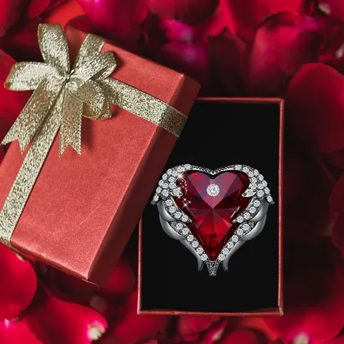 Vista 6 de Broches para mujer de cristal de corazón rojo Broche de diamantes de imitación austriacos Broches de ramo de boda para mujer, broche