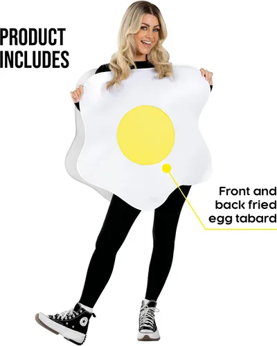 Vista 2 de Fun Shack Disfraz de huevo para adulto, disfraz de huevo frito para adulto, disfraz de huevo de Halloween, disfraz de desayuno para adultos, huevo