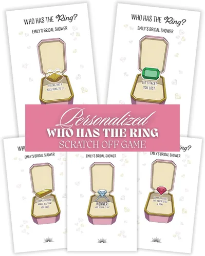 Vista 8 de Who Has The Ring - Juego de rascar para despedida de soltera - Divertidas frases perdidas en las tarjetas de boletos - Fácil de jugar - Divertida