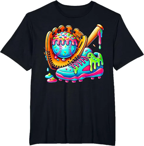 Vista 15 de Ice Cream Drip Baseball Stuff Baseball Drip For Boys Graphic T-Shirt, Negro -, Pequeña