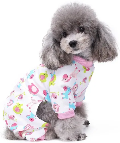Vista 5 de s-lifeeling Disfraces de perro para chamarra para interiores y exteriores Mermaid Patrón cómodo cachorro pijamas suave perro Jumpsuit Camisa mejor