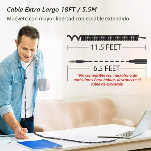 Vista 3 de Avantree HF027 - Auriculares de cable largo para TV y PC con cable de 18