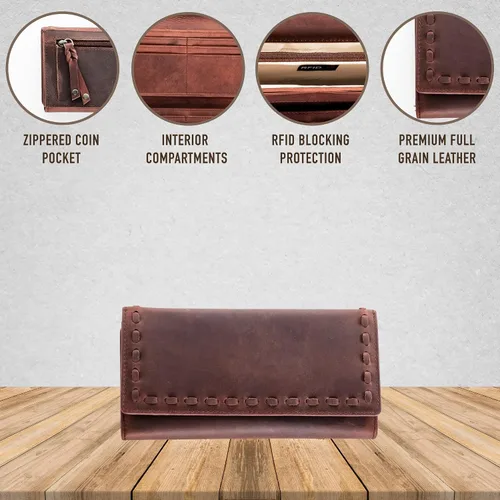 Vista 5 de Lady Conceal Hope RFID - Cartera de cuero con cordones, Caoba oscuro, Cartera triple plegable