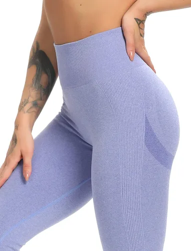 Vista 6 de SEASUM, Leggings de cintura alta con contorno de sonrisa, sin costuras, para entrenamiento, gimnasio, Yoga. Pantalones deportivos