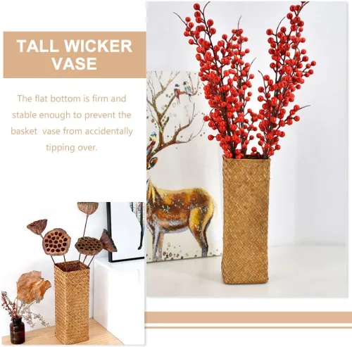 Vista 4 de Operitacx 2 botellas decorativas de jarrón tejido rústico para flores secas, decoración bohemia ideal para arreglos florales centros de mesa