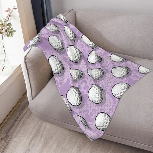 Vista 4 de Manta morada con patrón divertido de pelota de golf, ropa de cama suave, cálida y acogedora, manta de franela de vellón de felpa, regalos para niños