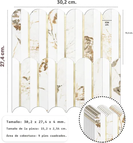 Vista 8 de Vamos Tile Azulejo autoadhesivo sin costuras para salpicaduras en la pared, 10 hojas para salpicaduras en la pared de la cocina y el baño, 12''x12