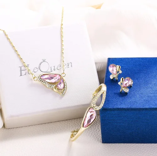 Vista 3 de EleQueen Butterfly Jewelry Set for Women, GoldSilver Plated Cubic Zirconia Butterflies Pendant NecklaceEarringsBracelet Sets for Her Butterfly