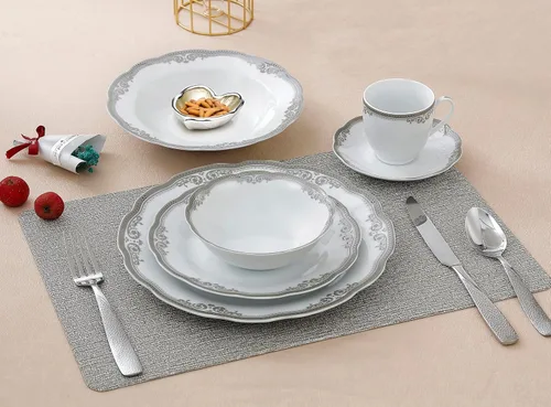 Vista 2 de Lorenzo Import Elizabeth - Vajilla de porcelana ondulada (57 piezas)