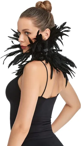 Vista 4 de Losnexiw Disfraz de bruja de cisne maléfica de plumas negras góticas para Halloween