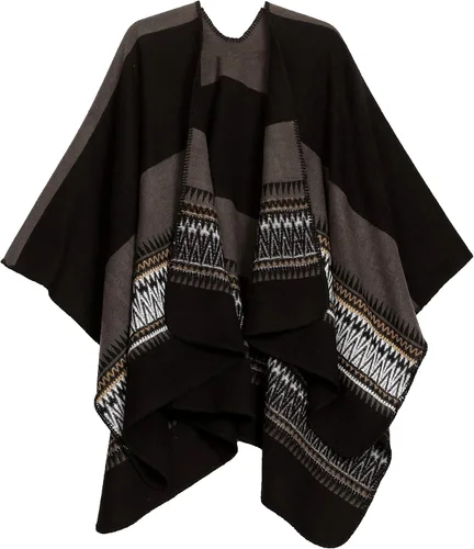 Vista 18 de Sakkas Mari - Poncho grande reversible para mujer, chal envolvente Negro