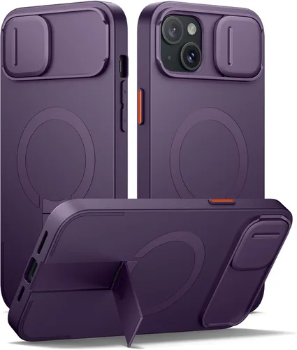 Vista 49 de SURITCH Funda para iPhone 12/12 Pro con cubierta magnética para cámara deslizante y soporte ajustable, compatible con MagSafe, funda protectora Negro