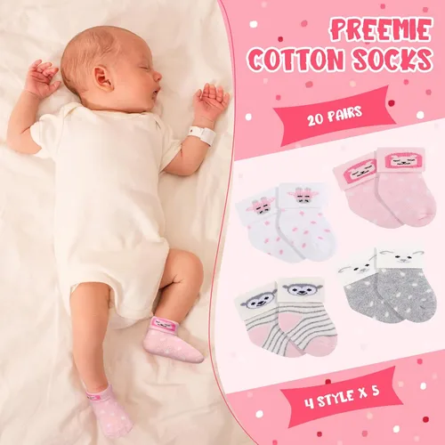 Vista 3 de Toulite 20 pares de calcetines prematuros de algodón prematuro calcetines de felpa para bebés prematuros calcetines de hospital recién nacido