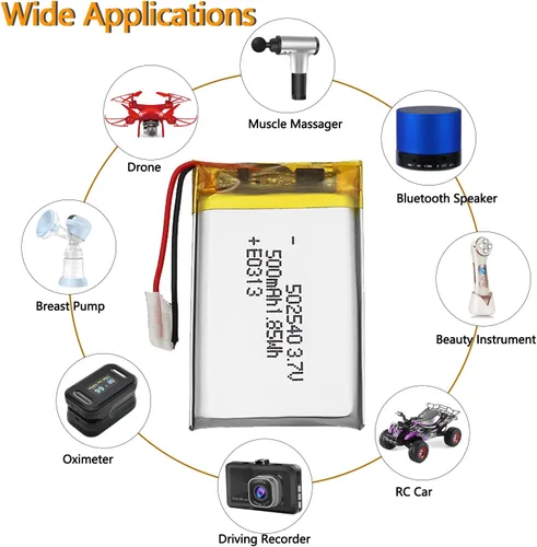 Vista 2 de Batería de repuesto recargable NI-MH de 3.7V 500mAh 502540 para coches de juguete, drones, accesorios de batería de instrumentos de belleza