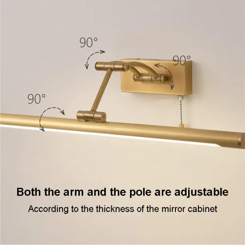Vista 4 de Lámpara de pared LED ajustable de cobre para espejo de baño: lámpara de tocador moderna con interruptor de cadena para UNA decoración elegante