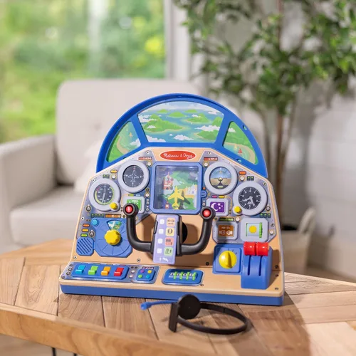 Vista 8 de Melissa & Doug - Tablero interactivo de piloto de jet, cabina de simulación de avión con volante de pilotaje, luces, sonidos, botones e