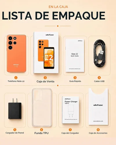 Vista 8 de Ulefone Nota 22 teléfono inteligente desbloqueado, 5" compacto Android 16 Naranja (Cosmic Orange)