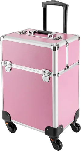 Vista 10 de Estuche de tren de maquillaje rodante, cosméticos, maquillaje, belleza, salón de uñas, peluquería, con compartimento de espuma de 12 compartimentos
