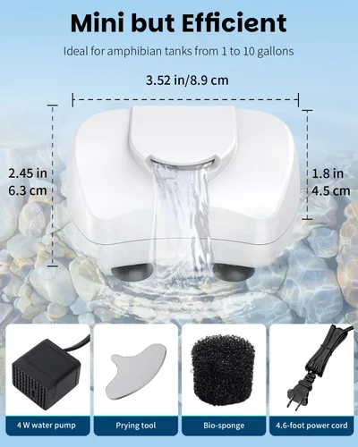 Vista 2 de Pawfly Mini filtro de tortuga de 80 GPH de 4 W para tanques de 1 a 10 galones, filtro de tanque de tortuga de biofiltración de bajo nivel de agua