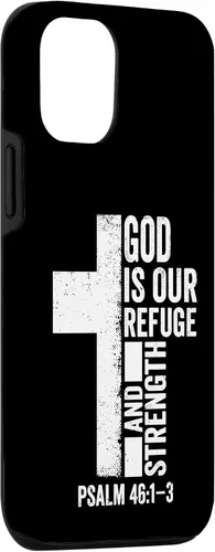 Vista 3 de iPhone 15 Dios Nuestro Refugio HolyWrit Salmo Cristianos Religiosos Funda Biblia