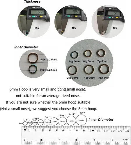 Vista 9 de Juego de 5 aretes para nariz calibre 20G, 18G y 16G, de acero quirúrgico 316 L, piercing para trago, tabique y cartílago, para mujeres y hombres