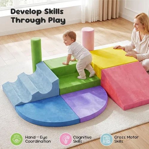 Vista 11 de Teckid Juguetes de escalada para niños pequeños, juego de 8 piezas de bloques de espuma suave para interiores, gateo seguro, escalada