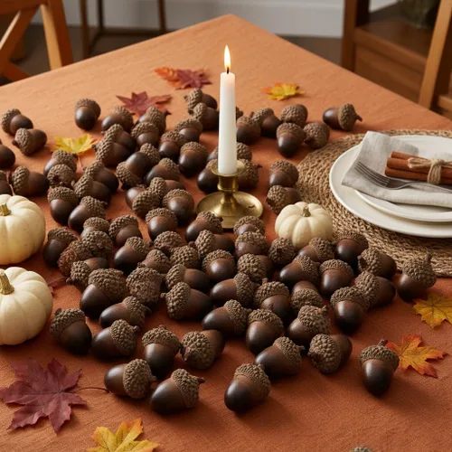 Vista 9 de MAGICLULU 60 bellotas artificiales realistas con tapas naturales, pequeñas bellotas falsas realistas realistas para Acción de Gracias, Navidad