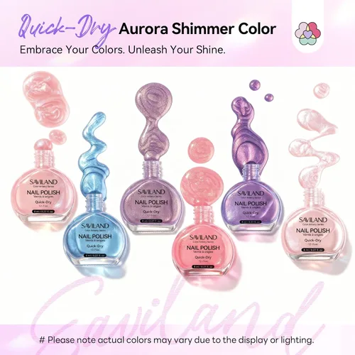 Vista 4 de SAVILAND - Juego de esmaltes de uñas perlado: secado rápido, 12 ingredientes libres, esmalte Aurora, 6 colores brillantes, morado, rosa, azul
