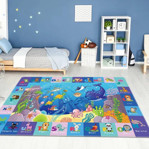 Vista 8 de ABC - Alfombra infantil para el suelo bajo el agua, alfombras infantiles para sala de juegos, tapete de juegos para gatear boca abajo, no tóxico