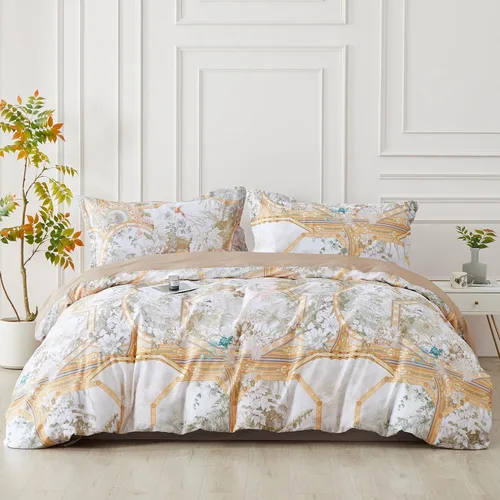 Vista 54 de SAPHREAS Juego de Funda de Edredón de Flores Rosas 2 piezas Algodón Estilo Jardín Campanilla Floral Ropa de Cama Juego de Funda de Edredón 100%