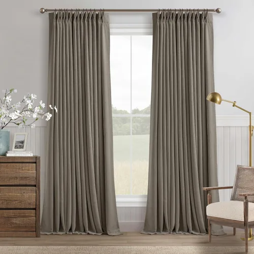 Vista 175 de Juego de 2 paneles de cortinas plisadas negras de 80 pulgadas para sala de estar, cortinas plisadas de lino con forro de 80 pulgadas de largo, 100%