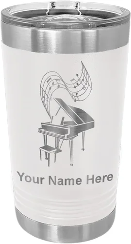 Vista 20 de LaserGram Vaso de pinta aislado al vacío de 16 onzas, piano de cola, grabado personalizado incluido (negro) Engraved Gift for Pianists, Vacuum