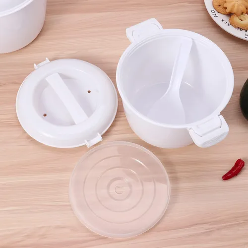 Vista 5 de Freebily Olla de arroz portátil para microondas de grado alimenticio PP con paleta de arroz espesar multifuncional olla de vapor de alimentos