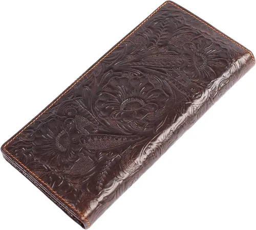 Vista 8 de Cartera larga de cuero genuino para mujer