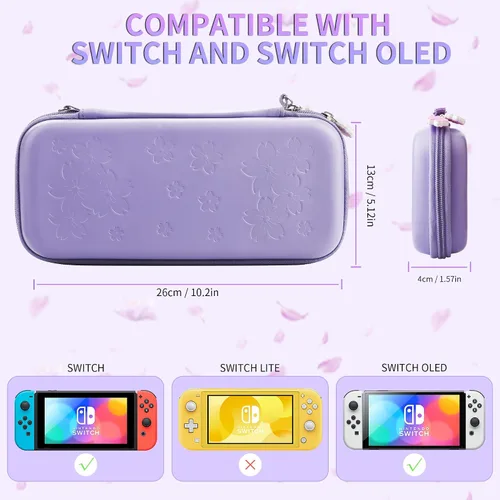 Vista 6 de HYPERCASE Purple Carrying Case for Nintendo Switch or OLED, Shockproof Protective Hard Shell Travel Case for Switch Console with Silicone Hand
